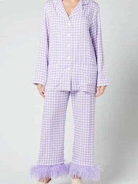 Sleeper Lavender Gingham Pajama Set with Feathered Cuffs